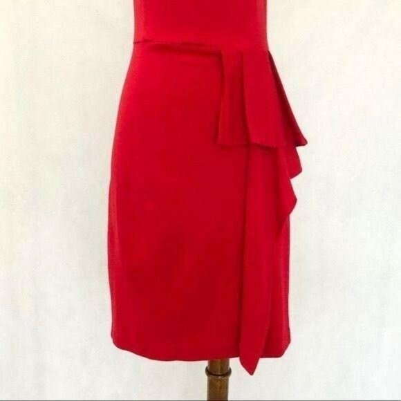 Calvin Klein Sleeveless Red Knit Side Peplum Dress - Picture 3 of 10